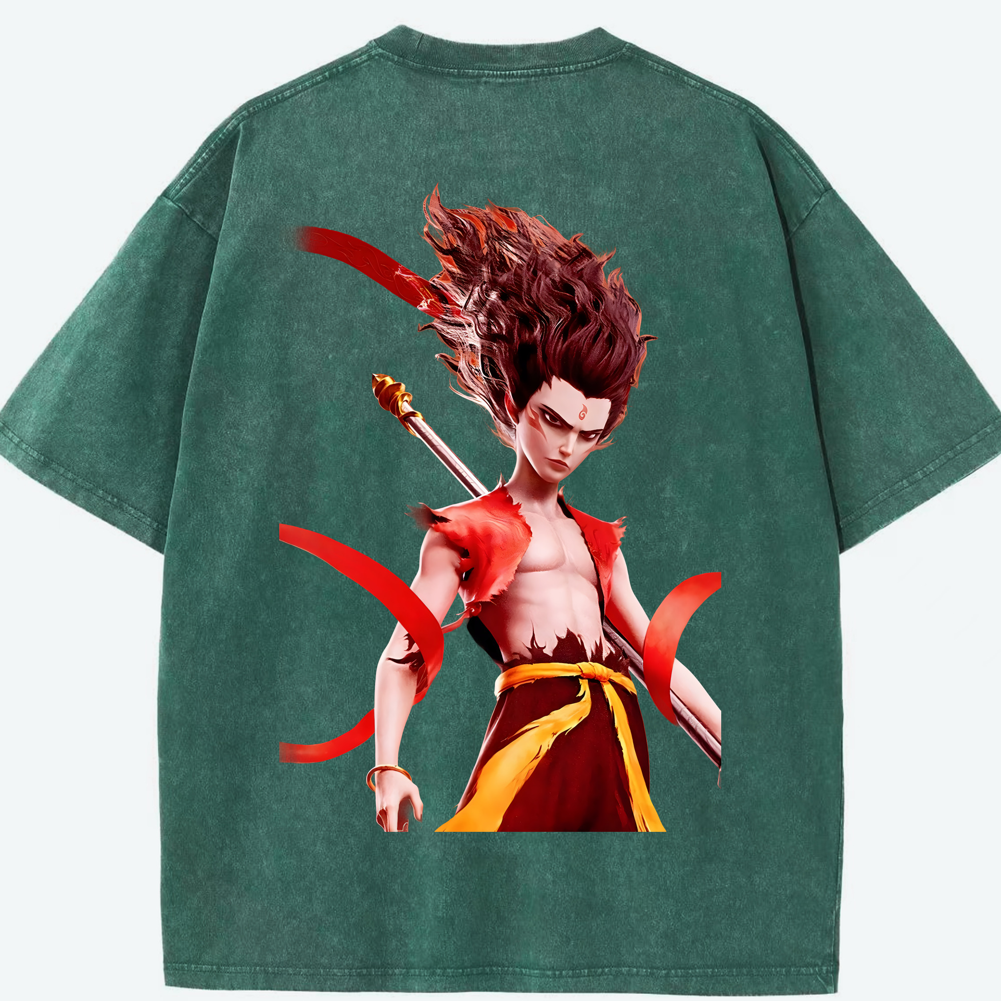 （画像用） Ne Zha 2 ナタ 魔童の大暴れ 綿100% ヴィンテージ風 半袖Tシャツ（背面プリント）